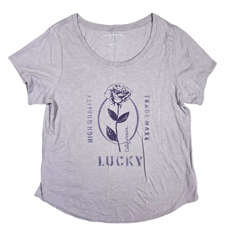 Lucky Brand Womens Lavender Rose Graphic Tee Short Sleeve Scoop Neck Size L